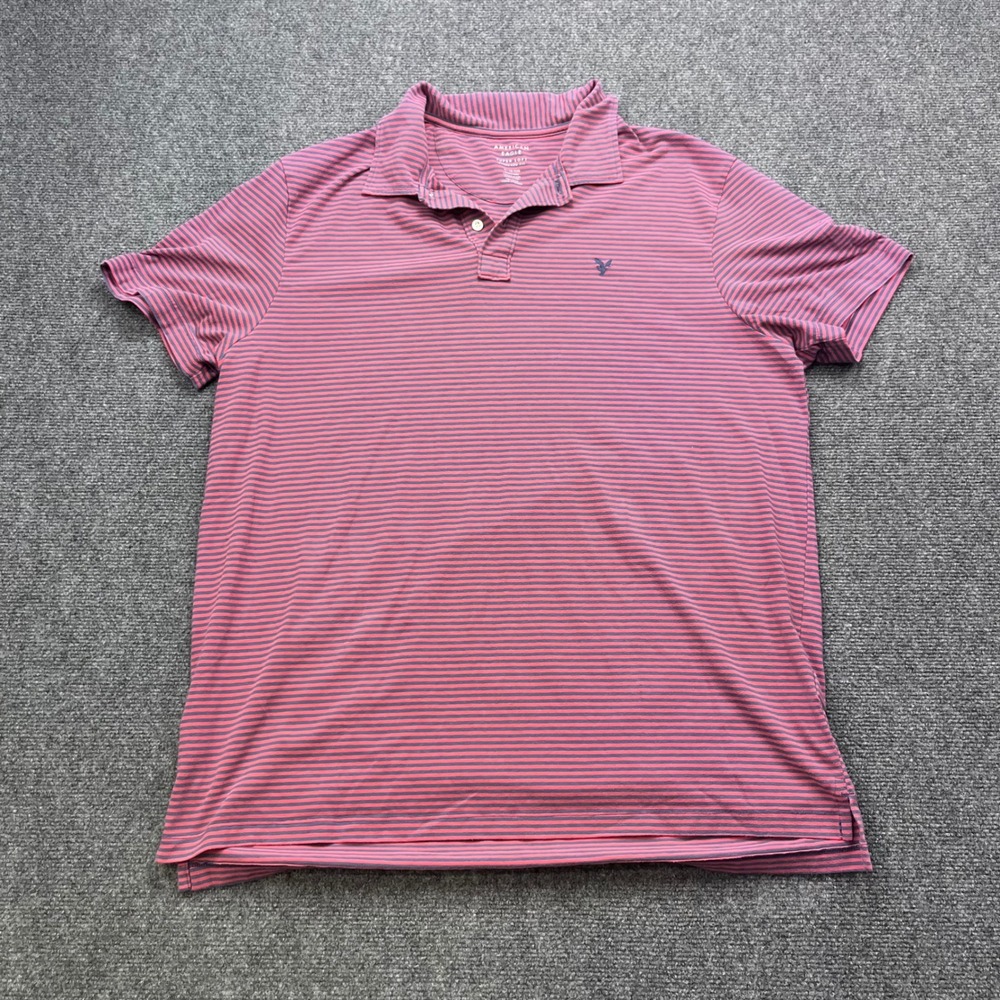 American Eagle Super Soft Classic Casual Striped Red Blue Polo Shirt